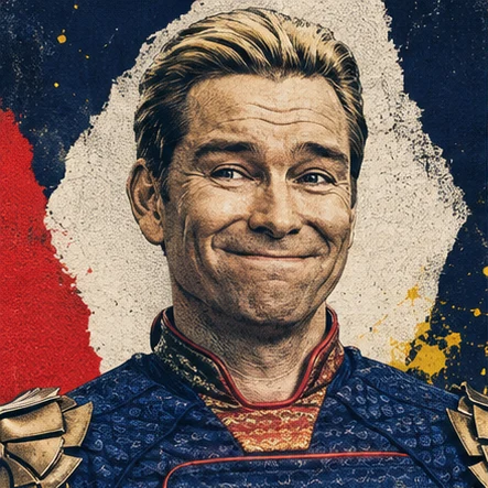 Homelander forcing a corporate smile