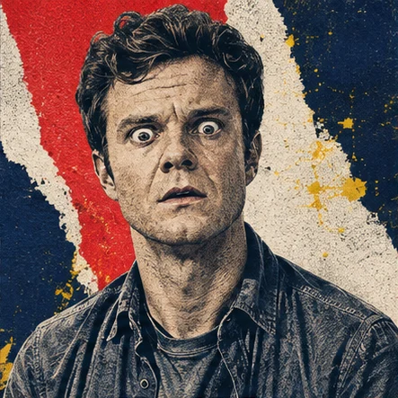 Hughie staring wide-eyed in disbelief
