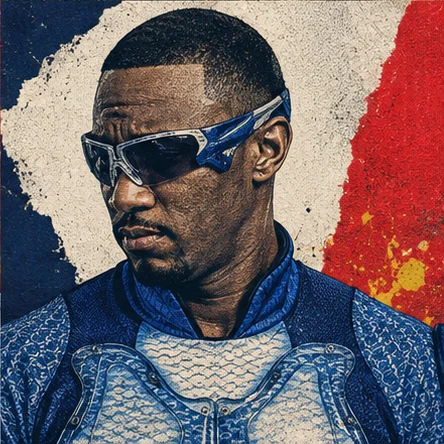 A-Train awkwardly glancing away behind his sunglasses